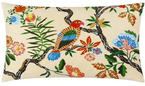 furn. Wylder Tropics Sittacula Embroidered Cushion Cover - Multicolour - 30x50cm