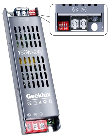 Alimentatore LED 24V 150W Ultra Sottile Dimmerabile 4 Livelli, Trasformatore 220V AC a DC 6.3A, Driver LED a Tensione Costante per Striscia (24V, 150, Watt)