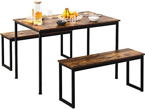 Outdoor Esstisch Set mit 2 Bänken Gartenmöbel für 4 Personen Esszimmer Platzsparendes Design in Braun