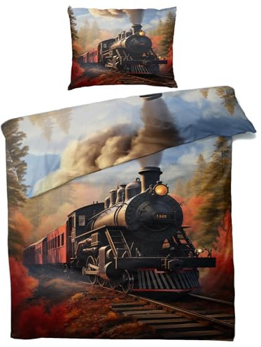 Generisch Winter Bettwäsche 135x200 Zug - Dampfmaschine Bettbezug 135 x 200 2er Set, Weiche & Angenehme Mikrofaser Bettbezüge & Kissenbezug 80x80, Bettwäsche-Sets mit Reißverschluss T#&-1