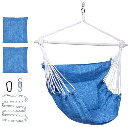 Backyard Expressions Hammock Chair Hanging Rope Swing Chair, 2 Pillows, Anti Slip Steel Spreader Bar