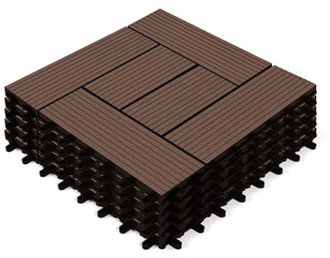 IDMarket - Lot de 5 Dalles de terrasse mosaïque WODHY clipsables Bois Composite Taupe 30 x 30 cm