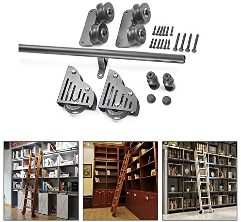 YWTCDMTF Schiebetreppen-Hardware, Bücherregal-Hardware-Kit für Schiebetreppen von 3,3 bis 20 Fuß (ohne Leiter), Rolltreppenschiene aus rundem Rohr mit Rollen für Bürgersteige