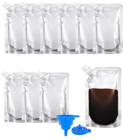 Lot de 30 pochettes à boisson pour festivals, 250 ml - Transparent - Avec bouchons et entonnoir - Bouteille en plastique étanche pour le camping, les fêtes, le sport, les pique-niques