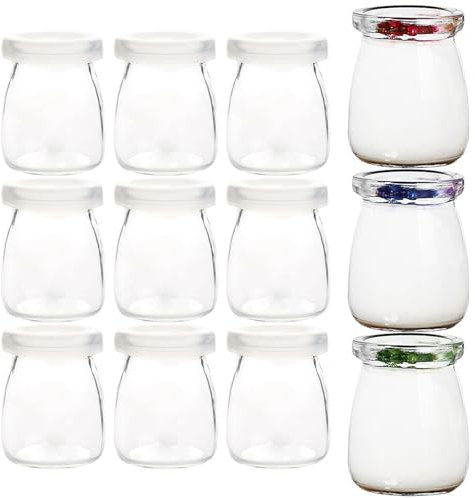 Anseom Tarros de Yogur Transparentes con Tapa 12 Piezas, 150ml Vasos Postre Vidrio, Tarros de Yogur, Tarros de Pudín para Almacenar Leche, Mermelada, Yogur, Miel, Postres