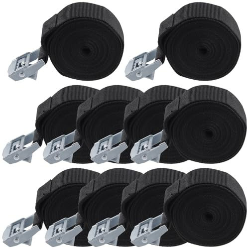 CHUENKUK 10er Set Befestigungsgurt mit Schnalle, 25mm x 3m Schwarze Spanngurt mit Klemmschloss, Verstellbare Zurrgurt für Transport, Lagerung