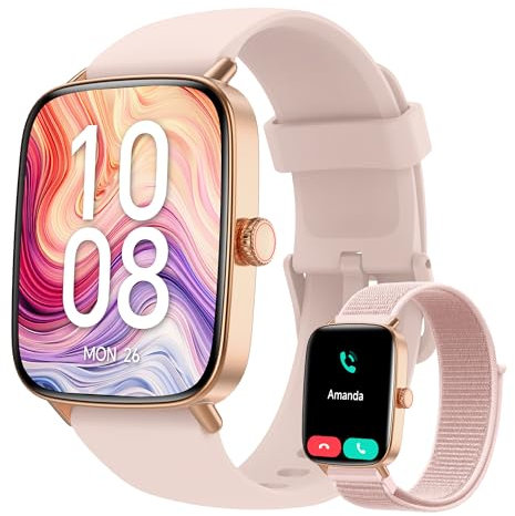Yoever Smartwatch Damen mit Telefonfunktion - 1.85 Fitnessuhr Damen mit Herzfrequenz SpO2 Schlafmonitor, 110+ Sportmodi Schrittzähler Uhr, IP68 Wasserdicht Smart Watch für Android iOS Gold