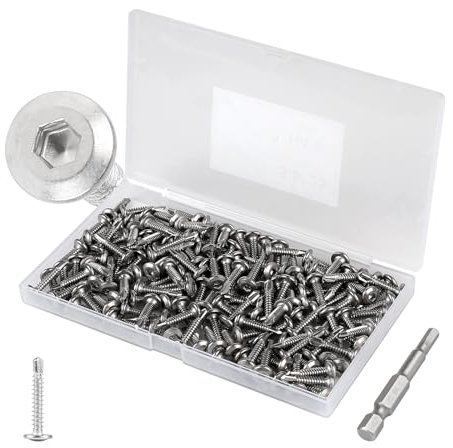 CPROSP 150 PCS Vis Autoperforante à Tête Plate à Six Pans M5,5 * 25 mm avec boîte, Vis Autoforeuse Téte Hexagonale Inox, Pas de Pré-Perçage Requis, Pour Métal, Fixation en Bois Argenté