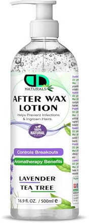 After Wax Lotion with Lavender & Tea Tree Oil – Soothes & Calms the Skin, Hydrates & Nourishes, Prevents Ingrown Hairs, Speeds Up Skin Healing, Cooling Sensation For All Skin Types (500ml Pump)