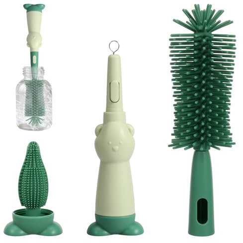 Baby Flaschenbürste Set,3-in-1 Babyflaschen Reinigungsset,Wiederverwendbar,BPA-frei,Babyflaschenbürsten mit Soft Brush Saugerbürste Strohhalmreiniger,zum Reinigen von Babyflaschen Und Bechern(Grün)
