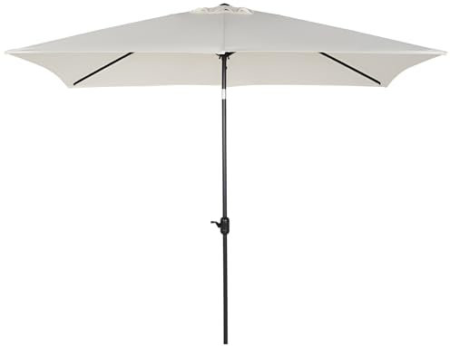 Generisch 200x300cm Rechteckiger Kurbelschirm mit Kippbarem Winkel, Weißer Terrassenschirm, Sonnenschirm Gartenschirm mit Belüftungsschlitz