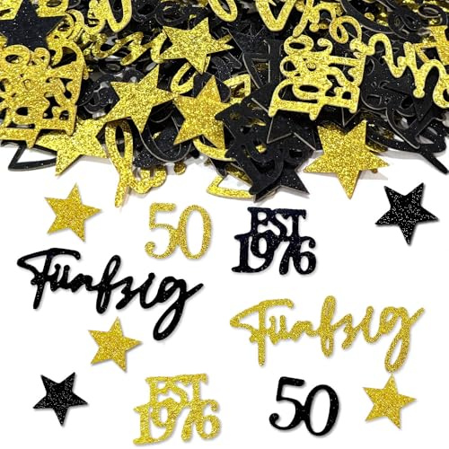 150 Stück 50 Geburtstag Konfetti Schwarz Gold Glitzer Streudeko Tischdeko Party Deko Geburtstagsdeko für Männer Frauen 1976 Goldene Hochzeit Deko (50th)