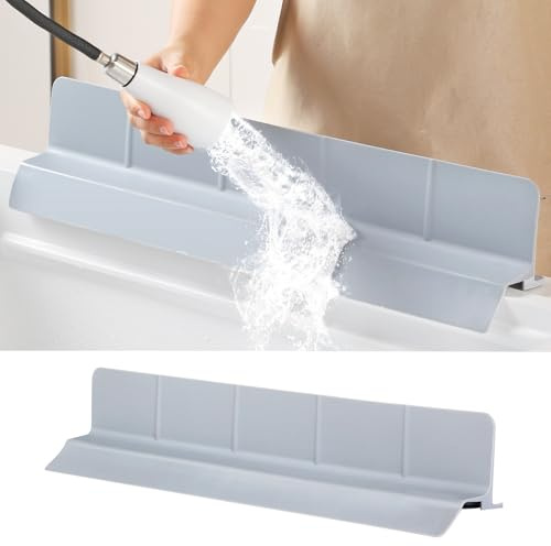 Protezione Paraspruzzi da 23 Pollici in Silicone per Lavello da Cucina, Bagno e Isola, con Protezione Paraspruzzi Alta 3,5 Pollici e 7 Ventose di Sicurezza, Lavabile in Lavastoviglie, Grigio