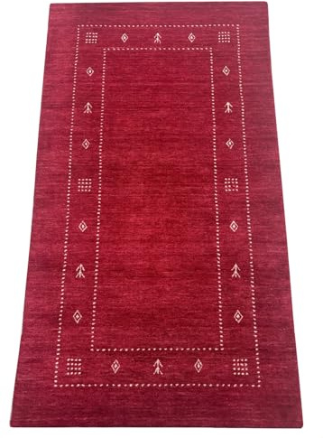 WAWA TEPPICH Handgewebter Wollteppich Rot 90 x 160 cm | Wollteppich aus indischer Handarbeit, sorgfältig von Hand gefertigt