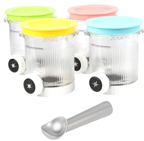 BestYiJo 4 Stück Ninja Creami Swirl Behälter Für NC700 Serie (NC701), Eisbehälter Pints Mit Deckel & Premium Alu-Scoop, BPA Frei Zubehör Für Eismaschine & Speiseeis