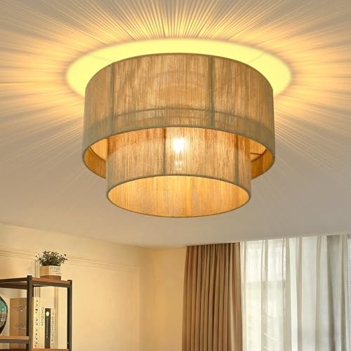 Woiledlt Deckenleuchte Boho Deckenlampe Schlafzimmer Ø40cm aus Juteschnur | Schlafzimmerlampe landhaus Naturrustikale Küchenlampe E27 Fassung für Wohnzimmer Küche Flur - Ohne Leuchtmittel
