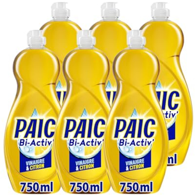 PAIC - Liquide Vaisselle Main BI-ACTIV' Vinaigre & Citron - Nettoie - Dégraisse - Flacons de 750mL - Lot de 6x750ml