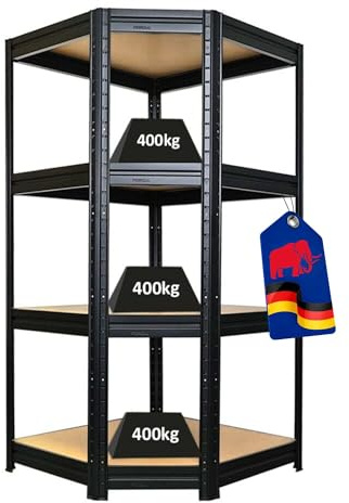 PROREGAL Eckregal Dino 1x 180x90x60cm Schwarz, Fachlast 400 kg, Stehend, Schwerlastregal, Metall, Lagerregal, Kellerregal, Steckregal, Garagenregal