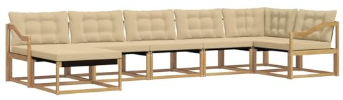 vidaXL Outdoor-Sofagarnitur mit Kissen 7 pcs Weiß und Beige, Moderne Garten-Sofa-Garnitur, langlebige Möbel, schicker Sitzplatz, wetterfest, Bequeme Relaxoase