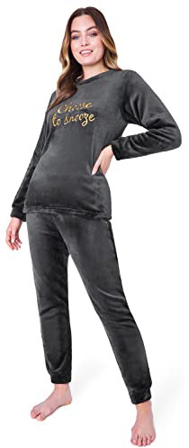 CityComfort Pigiama Donna Invernale Pile a Manica Lunga Pigiamone Felpato Due Pezzi (M, Grigio Antracite)