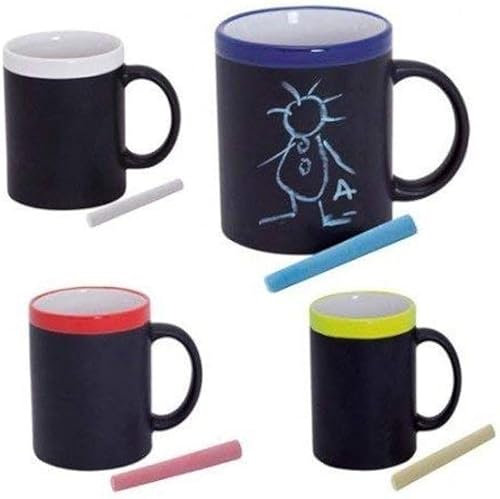 DISOK Lote de 20 Tazas Pizarra Cerámica Ideales para Desayuno, en Caja de Regalo. Tazas Infantiles para Colorear