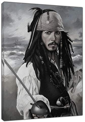 artsprints Johnny Depp Kunstdruck auf gerahmter Leinwand, Motiv Piraten mit Anthrazit, 18 mm tief