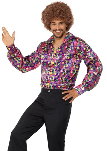 Smiffys 60s Psychedelic CND Shirt, Multi-Coloured , 1960's Groovy Fancy Dress, 1960s Dress Up Costumes Halloween