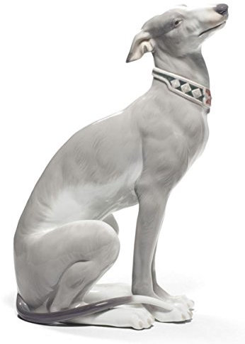 Casa Padrino Luxus Porzellan Skulptur Windhund Grau/Weiß 11 x H. 30 cm - Handgefertigte & Handbemalte Luxus Deko Figur
