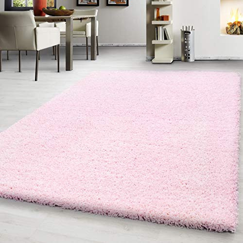 Teppium Moderner Hochflor Teppich Wohnzimmer 250x350 (240 x 340 cm) Rosa - Shaggy Flauschiger Teppich, Extra Weich, Pflegeleicht und Einfarbig - für Schlafzimmer, Küche und Esszimmer