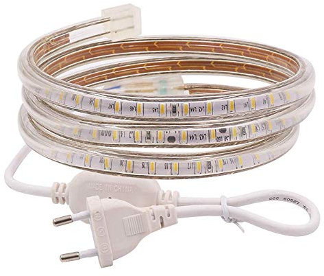 XUNATA Striscia LED, 1m, Luce Bianco Caldo, 220V SMD 3014, 120 LEDs/m, IP67 Impermeabile, Flessibile Striscia a LED Moderno per Cucina Scala Soffitto Tetto