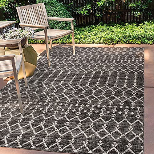 JONATHAN Y SMB108F-8 Ourika Alfombra Negro/Gris 240 cm x 300 cm Exterior/Interior Textura Tejido Geometría Marroquí, Bohemia, Fácil de Limpiar, Salón, Patio, Anti Derrame