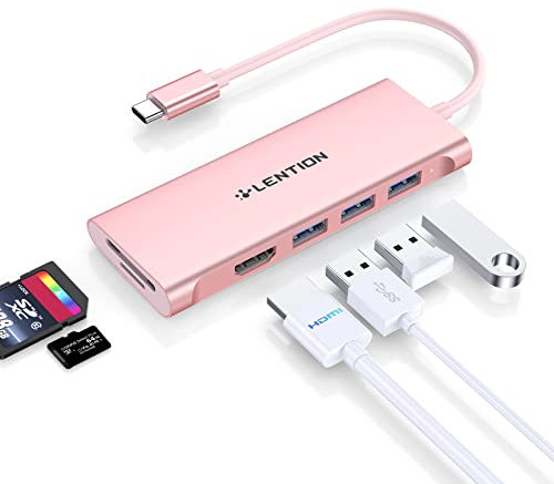 LENTION USB C Hub mit 4K HDMI, USB 3.0, SD&TF Kartenleser, für 2024-2016 MacBook Pro/Air 13/14/15/16, Surface, Chrombook, Laptop, Universal Multiport USB-C Adapter Thunderbolt 3/4