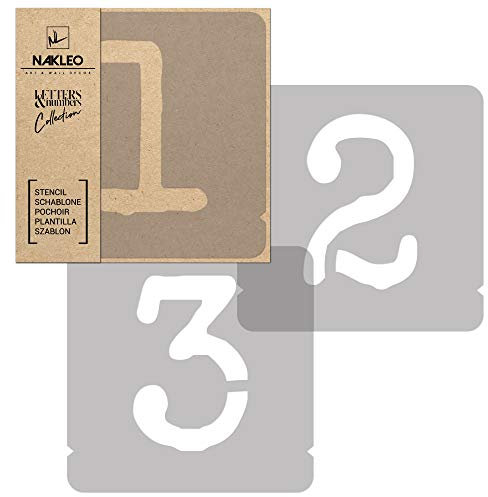 NAKLEO Zahlen Malschablonen Set 12 Stück, 14 cm Ziffern & Zeichen Typewriter Schriftart, Wiederverwendbare Kunststoff Stencil, DIY Handwerk Holz Möbel Wand Dekoration