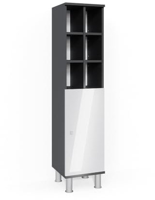 Vicco mobiletto bagno Fynn, Bianco lucido/Antracite, 30 x 130.6 cm porta grande