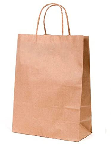 Thepaperbagstore 250 Brown Small Ribbed Paper Bags with Twisted Handles - 18x8x22cm - Kraft Paper for Gifts, DIY, Party, Shopping, Retail, Grocery, Wedding, Birthday and Takeaway