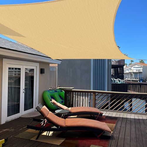 Cool Area Toldo Vela de Sombra Transpirable Rectangular 2x3m HDPE Protección Rayos UV Toldos para Patio Exterior Jardín Terraza-Arena