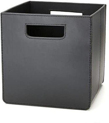 Ørskov Aufbewahrungsbox aus Leder 24 cm x 24 cm x 24 cm schwarz mit praktischen Tragegriffen - moderner Lederkorb für Zeitschriften und Spielzeug