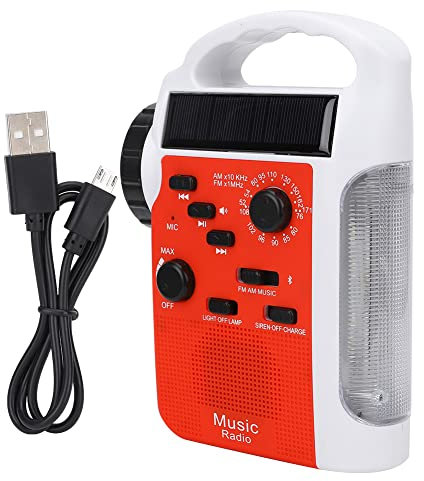 Radio Solaire, Radio à Manivelle Lampe de Poche LED Radio AM/FM Multifonctionnelle Téléphone Portable Batterie Externe Lampe de Poche Radio D'urgence(rouge)