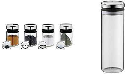 WMF Depot Gewürzstreuer-Set 4-teilig, 100ml, spülmaschinengeeignet & Depot Vorratsdose Glas 1,5l, Höhe 28,5 cm, Vorratsglas mit Deckel, Kaffeebohnen Behälter, Müslidose, mit große Einfüllöffnung