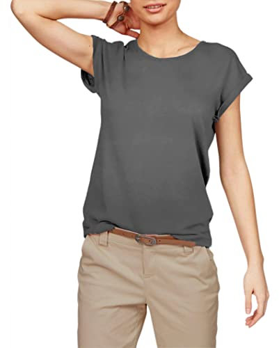 TrendiMax - Maglietta da donna in tinta unita con scollo rotondo, a maniche corte, estiva, top basic, grigio scuro, XL