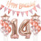 Deko 14. Geburtstag Mädchen Rosegold - Luftballons, Girlande, Banner für Geburtstagsdekoration