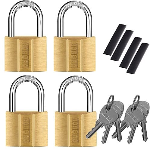 KAWAHA US-81/40-4P Cadenas à clé en laiton (étanche, serrure en laiton massif) pour abris de jardin, unité de rangement, école, casier de gym, clôture, boîte à outils, moraillon