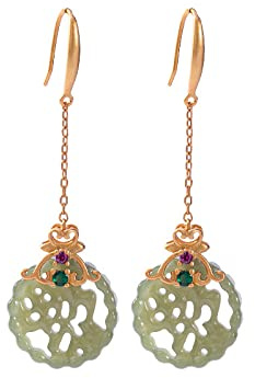 XYFCJK Chinesische Jade-Ohrringe Für Damen – S925, Chinesisches Retro-Ethno, Leichtes Luxus-Kunstwerk, Schmuck, Hypoallergener Charme, Weihnachtsgeburtstag, Zierliches Geschenk, Grün, 5,6 cm