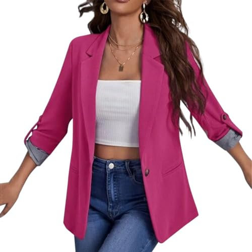 Tomwell Blazer Femme Élégant Manches Longues Slim Fit OL Bouton Bureau Affaires Veste De Costume Revers Devant Ouvert Manteau Cardigan Blouson Jacket Femme Blazer C Rose XL