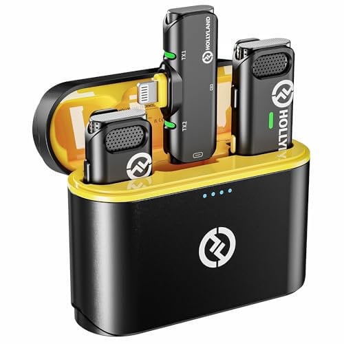 Hollyland Lark C1 Microfono Lavalier Wireless per iPhone con Lightning Certificato MFi 200M 8H Cancellazione del Rumore Plug-Play 2.4GHz Micro Lavalier Senza Fili per YouTube TikTok Vlog