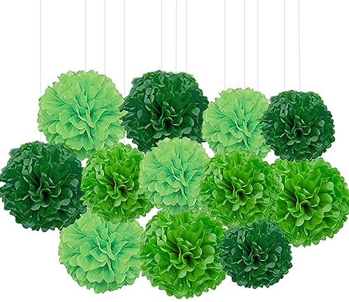 Ainmto Green Tissue Paper Pom Poms Hanging Party Decorations for Birthday Wedding (12pcs)