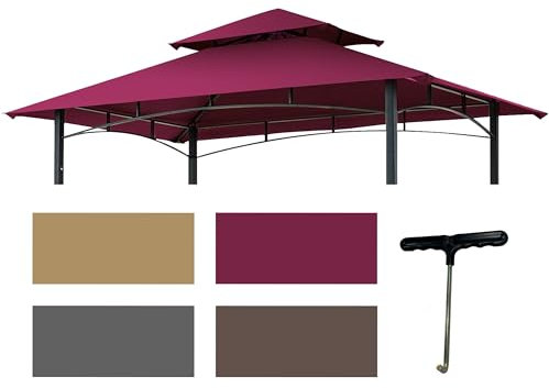 Warmally Ersatzdach für Grillpavillon, 1,5 m x 2,4 m, Outdoor-Grillplatte, doppelstöckige Schutzabdeckung, passend für Modell L-GG001PST, L-GZ238PST (Burgunderrot)