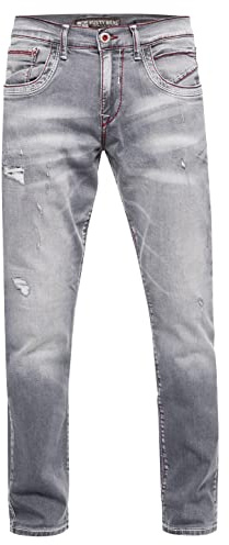 Rusty Neal Jeanshose Herren Jeans 'ODAR' Regular Fit Stretch 'Kontrastnaht' Jeans-Hose Stone-Washed Destroyed Freizeit-Hose 234, Farbe:Grey Used, Größe Jeans L32:38W / 32L