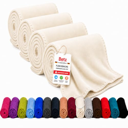 Betz Fleecedecke 4 Stück 130x170 cm 180g/m² – Weiche Wohndecke & Kuscheldecke – Flauschige Sofadecke als Tagesdecke – Leicht, wärmend & pflegeleicht – Farbe Creme
