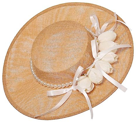 COSDREAMER Viktorianischer Hut für Damen, Teeparty Hüte, Vintage Blumen, Flacher Hut (4)